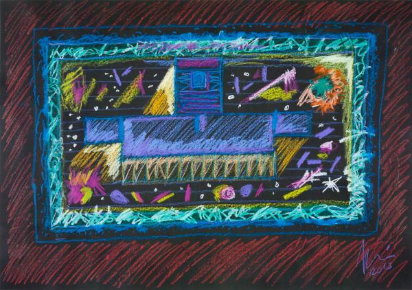 Attico sopra le righe, Omaggio a Giorgio Colombo, 2013, pastel on black paper, cm 70 x 100