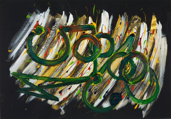 Numeri n. 9, Omaggio a Claudio Bassetti, 2011, Acrylic on black paper, cm 70 x 100